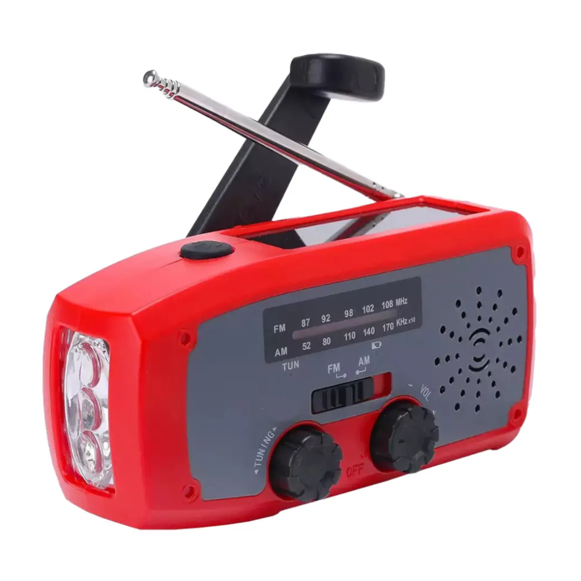 XCEED Solar Emergency Multi Radio 2000 mAh - nødradio med håndsving (Red)